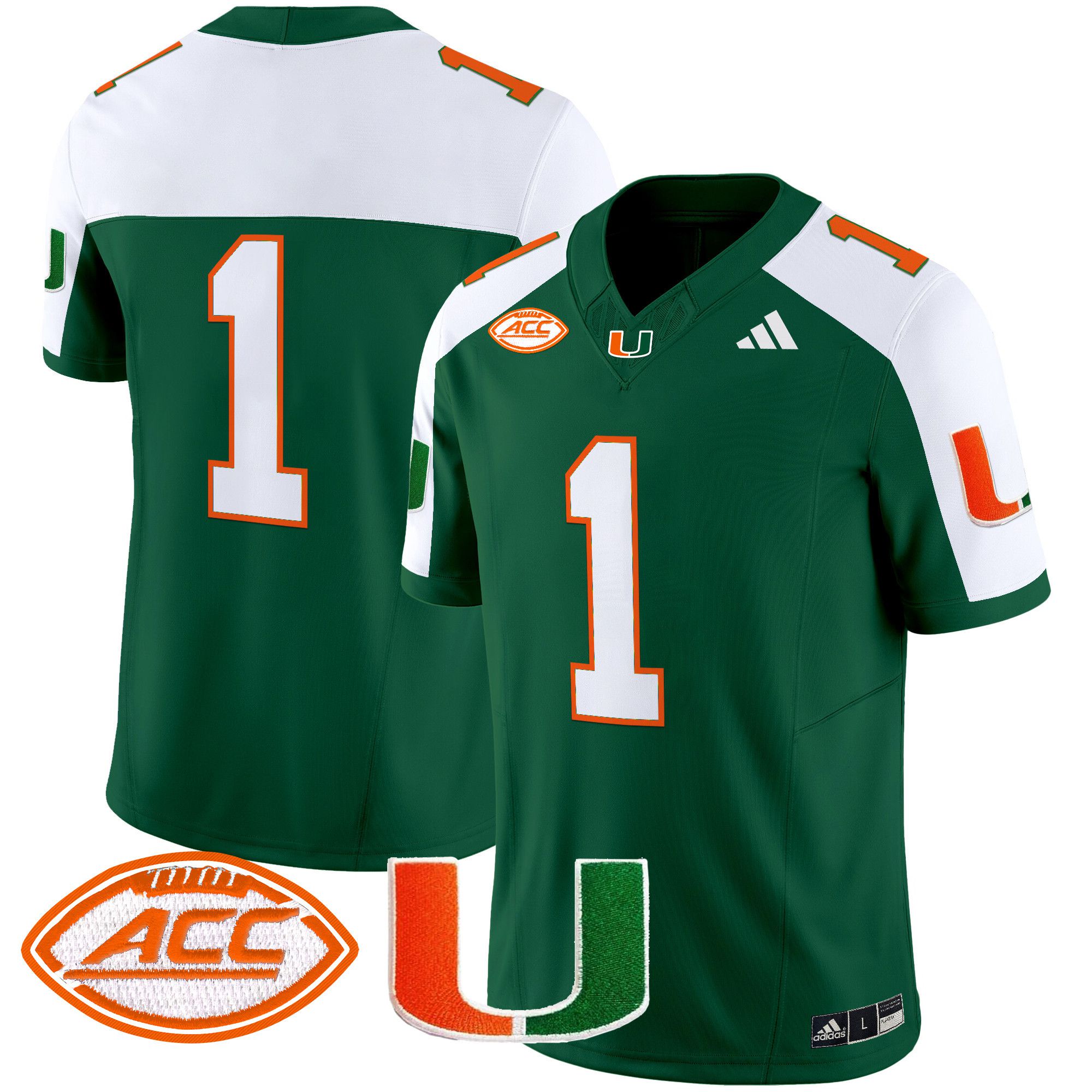 Men Miami Hurricanes #1 No Name Green 2024 Vapor Limited NCAA Jersey->ncaa teams->NCAA Jersey